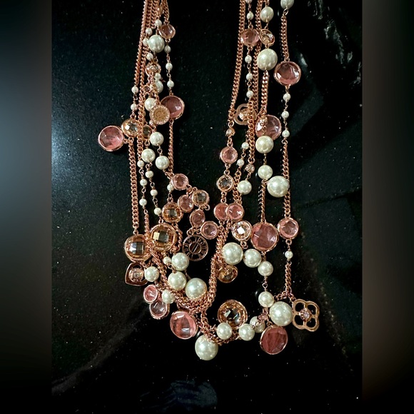 Brilliant HENRI BENDEL Multi Strand Necklace Rose Gold Swarovski Dangles EUC - Picture 5 of 16